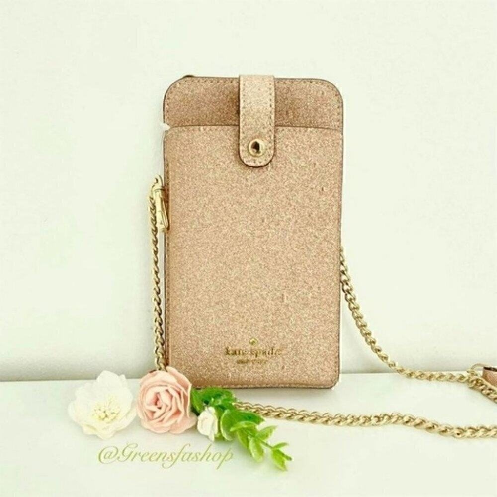 Kate spade purse shimmy glitter boxed north south tab phone crossbody new